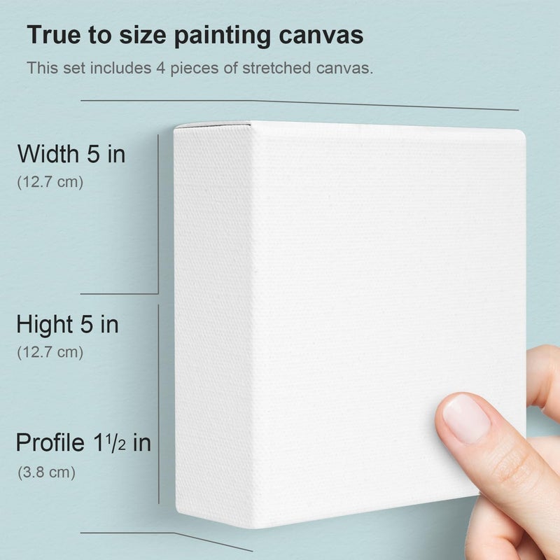AUREUO 5x5 Inch Gallery Wrapped Canvas - 1.5 Inch Depth 4 Pack - 10 Oz Triple Gesso Primed 100% Cotton Square White Artist Canvases for Acrylic & Oil Paints - Image 3